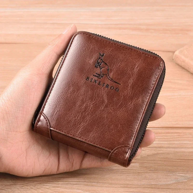 Genuine Leather Men's Wallet Luxury Short RFID Card Holder for Men Zipper Coin Purse Portable Male Wallets Billfold