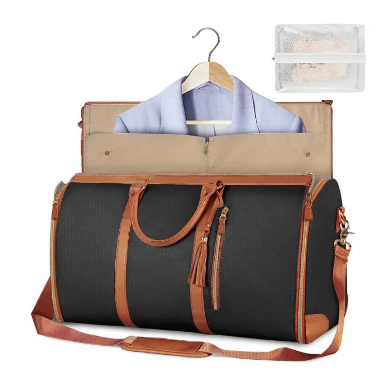 1pc Foldable Women's Travel Convenient Carry-on Clothing Bag Large PU Leather Duffel Bag Women's Business Travel Bag