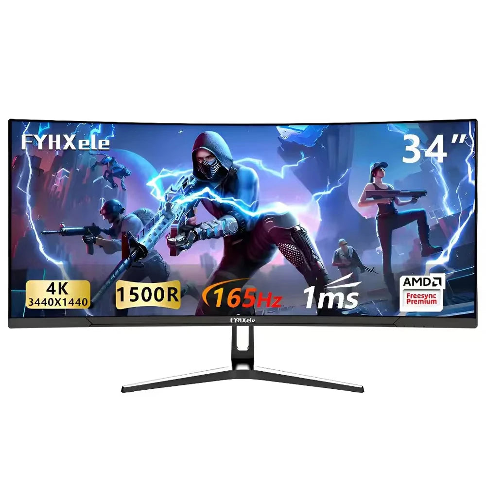 FYHXele 34 inch 99% sRGB Gaming Office Curved Screen 165Hz Refresh Rate 1ms High Reaction Speed Equipped With 3440*1440P Resolution HDMI or DP Interface 21::9 Proportional Screen