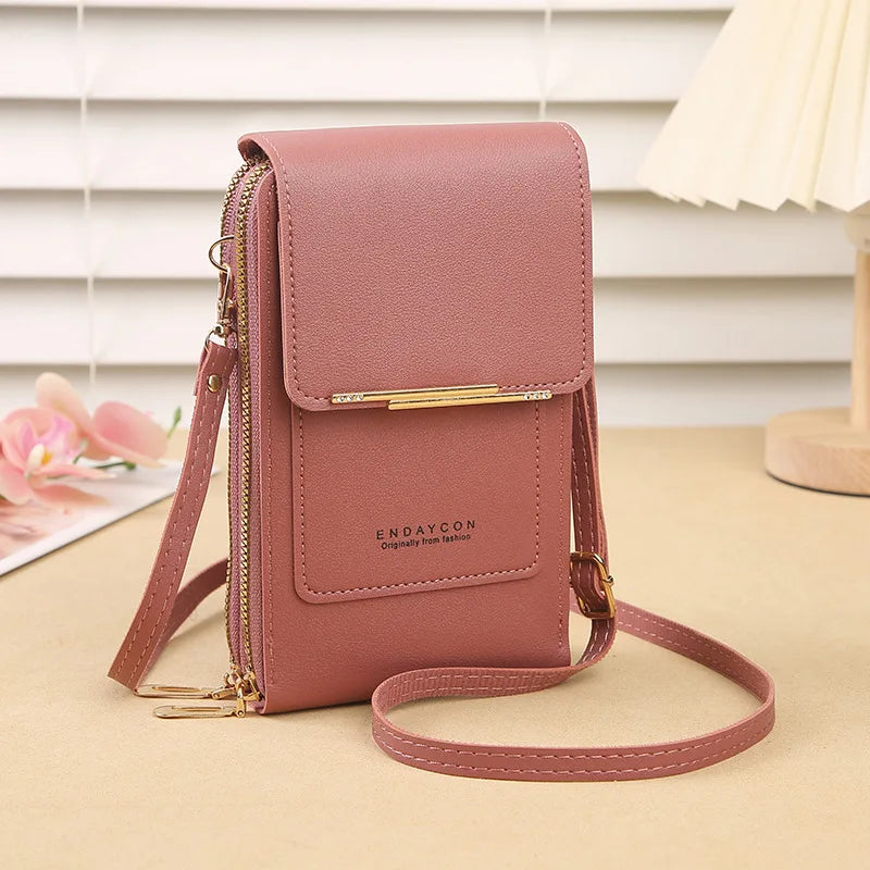 Cartera para teléfono móvil con pantalla táctil, de piel sintética, para mujer, minibolso de hombro con solapa, tipo bandolera, pequeño