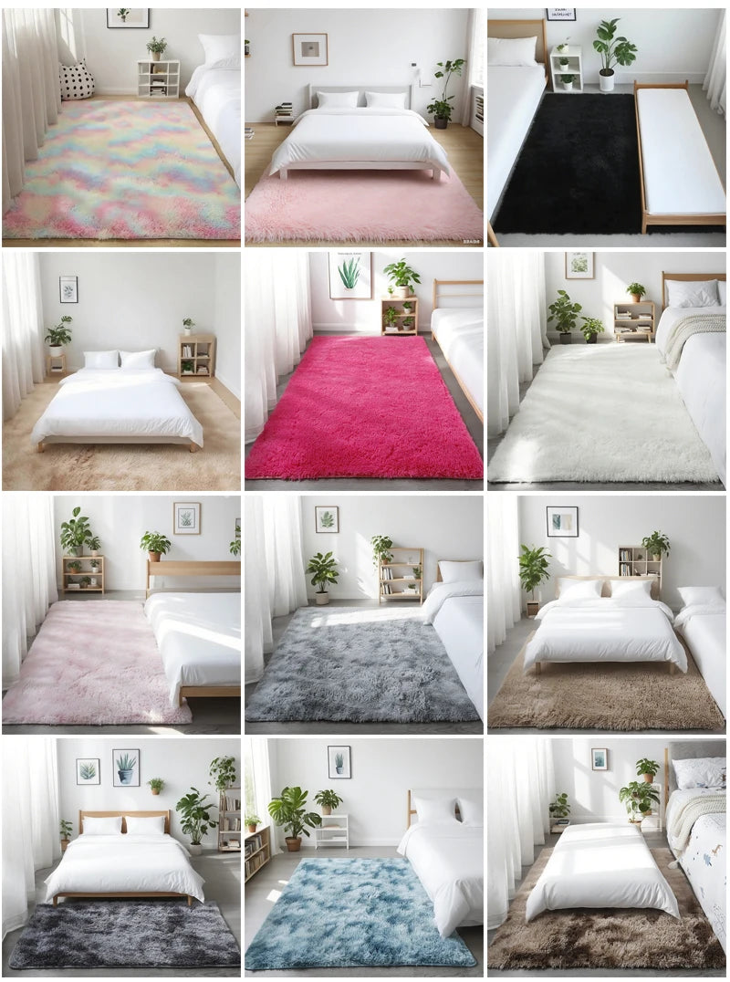 Shaggy Area Gray Rug For Living Room Super Soft Long Pile Bedroom Carpet Non-Slip Children's Home Decor Fluffy Bedside Floor Mat
