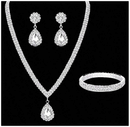 4 Pieces Luxurious Jewelry Set Exquisite Rhinestone Pendant Elegant Women's Crystal Silver Plated Necklace Earrings Bracelet Set