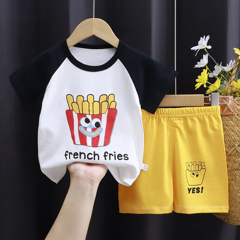 New Boys Summer Clothing Set Full Bear Print Cotton Short Sleeve T-shirts and Shorts 2PCS Breathable Outfit For Girls