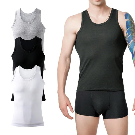 Four Seasons Men's Pure Cotton Vest, Youth Fit, Sports Fitness Undershirts, Middle-aged Casual Sleeveless Tank Top, A-Shirt Underwear