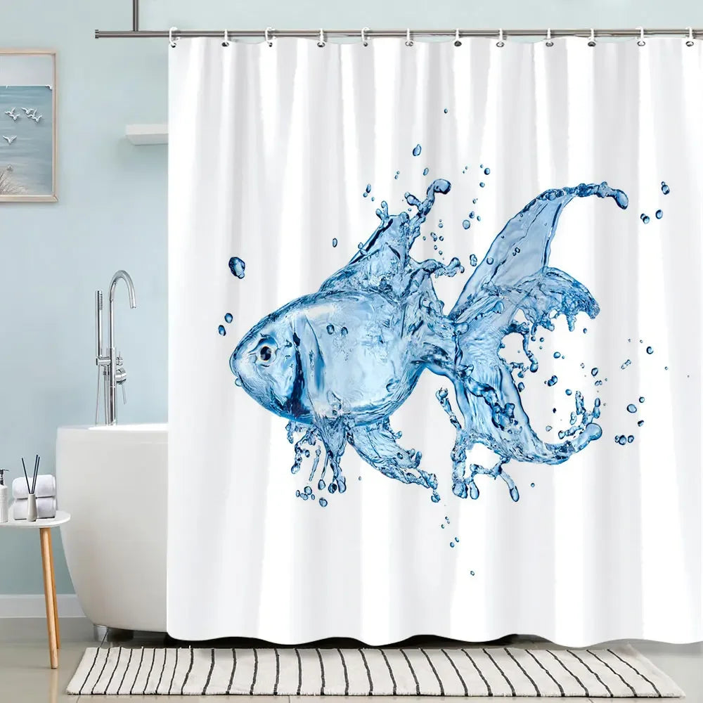 Turtle Shower Curtain Summer Beach Anchor Nautical Starfish Watercolour Art Creative Polyester Shower Curtains Bathroom Decor