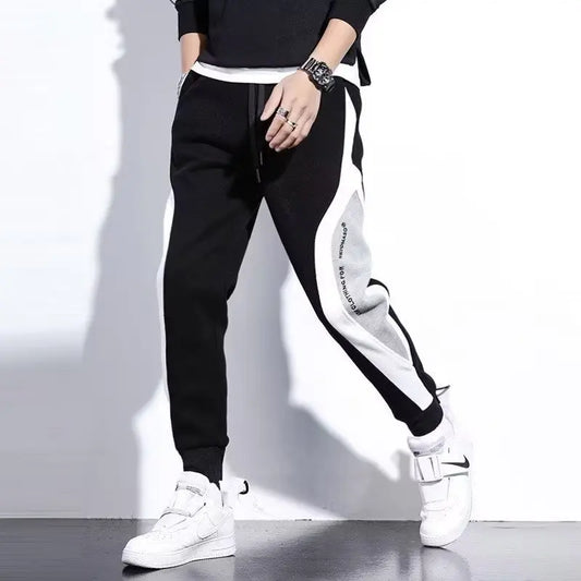 Pantalones negros de hip hop para hombre, con cordón ajustable, cómodos, informales, holgados, con cintura elástica