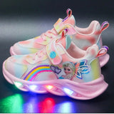Disney Girls' Casual LED Light-Up Mesh Breathable Children's Sports Shoes Princess Elsa Pink Purple Sneakers Size 22-35