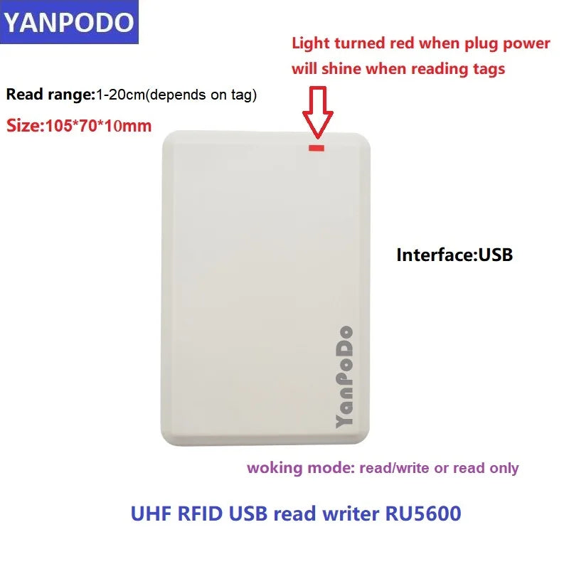 YANPODO USB Programmer UHF RFID Reader and Writer 860-960Mhz with work English SDK Demo Software Source Code