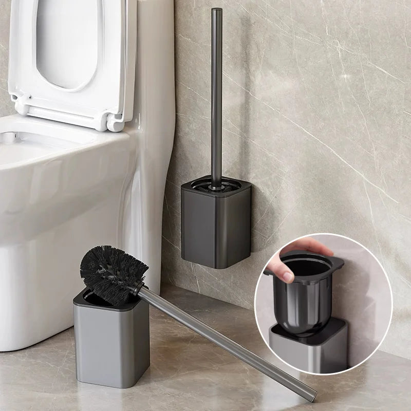 Escobillero de lujo con carcasa metálica, soporte para escobillero de pared, sin ángulo muerto, herramientas de limpieza para el hogar, accesorios de baño