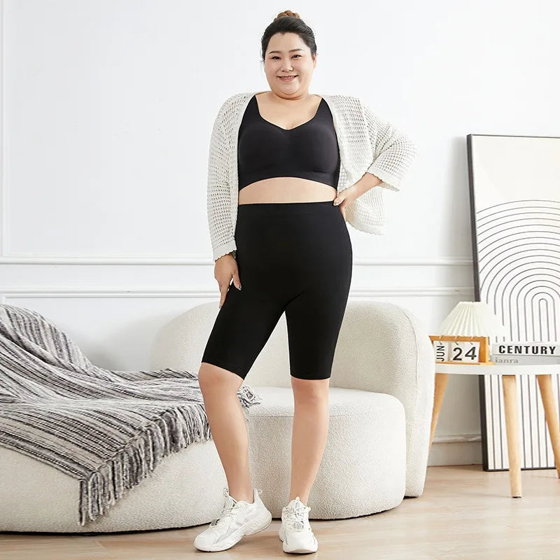 Leggings negros de talla grande para mujer, pantalones cortos elásticos de alta elasticidad para uso en exteriores, mallas deportivas informales, leggings de moda de talla grande para mujer 