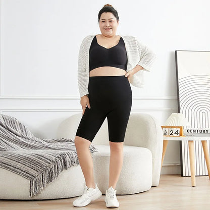 Leggings negros de talla grande para mujer, pantalones cortos elásticos de alta elasticidad para uso en exteriores, mallas deportivas informales, leggings de moda de talla grande para mujer 