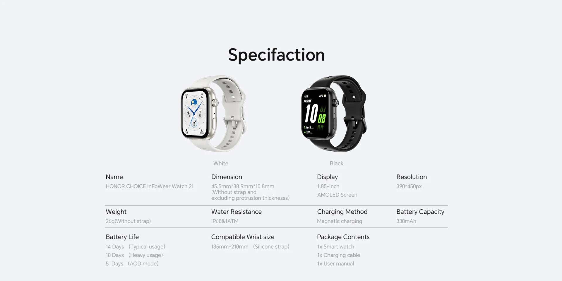 Smartwatch HONOR CHOICE Watch 2i (Versão Global), Tela AMOLED de 1,85", Monitoramento de Saúde 24h
