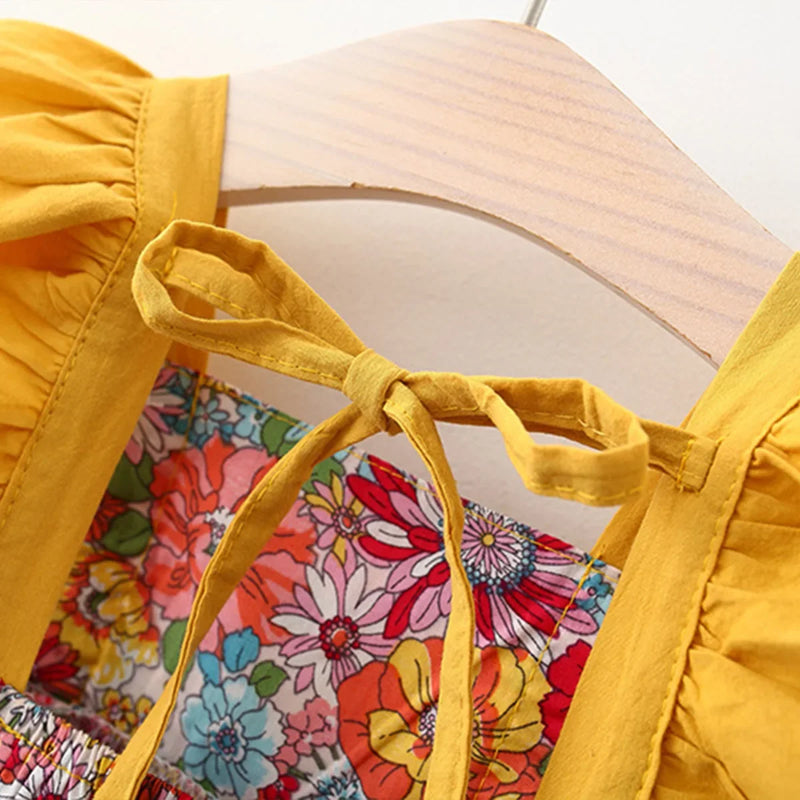 Vestido de verano para niña con tirantes y flores fragmentadas, sin mangas, de princesa, para recién nacida de 0 a 3 años, incluye gorro.