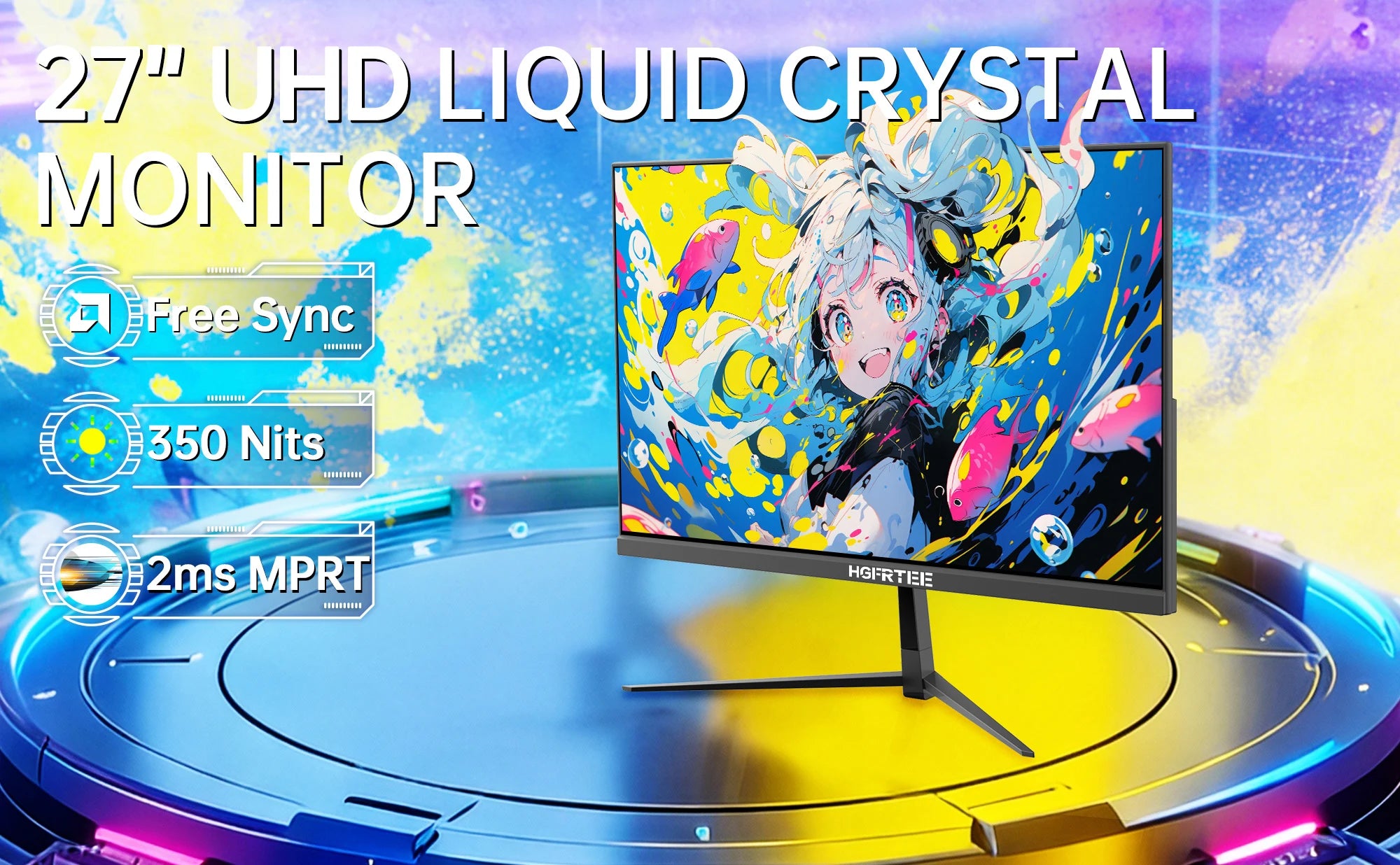 HGFRTEE 27" 4K Monitor 3840*2160 UHD IPS Computer Screen, 99% sRGB 10-Bit Color Accuracy Office Display for Gaming PC Laptop PS5