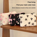 Cotton Makeup Bag for Women Quilted Travel Cosmetic Bag Girls' Make Up Organizer Portable Little Bow Makeup Pouch