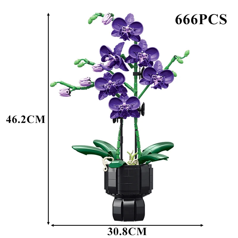 Creative Orchid Cymbidium Eternal Flowers Potted Plant Building Blocks Simulation Phalaenopsis DIY Bricks Toys Valentine's Gift