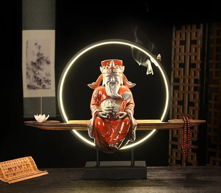New Chinese Style Zen Ornaments for Entrance Living Room Office God of Wealth Buddha Statue Reflux Incense Decoration