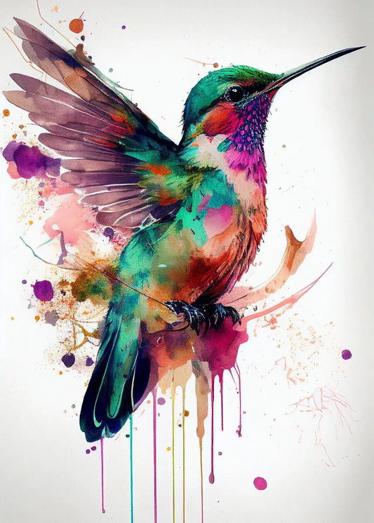 Watercolor Colorful Birds Hummingbird Flower Wall Art Canvas Painting Posters and Prints Pictures for Living Room Home Decor