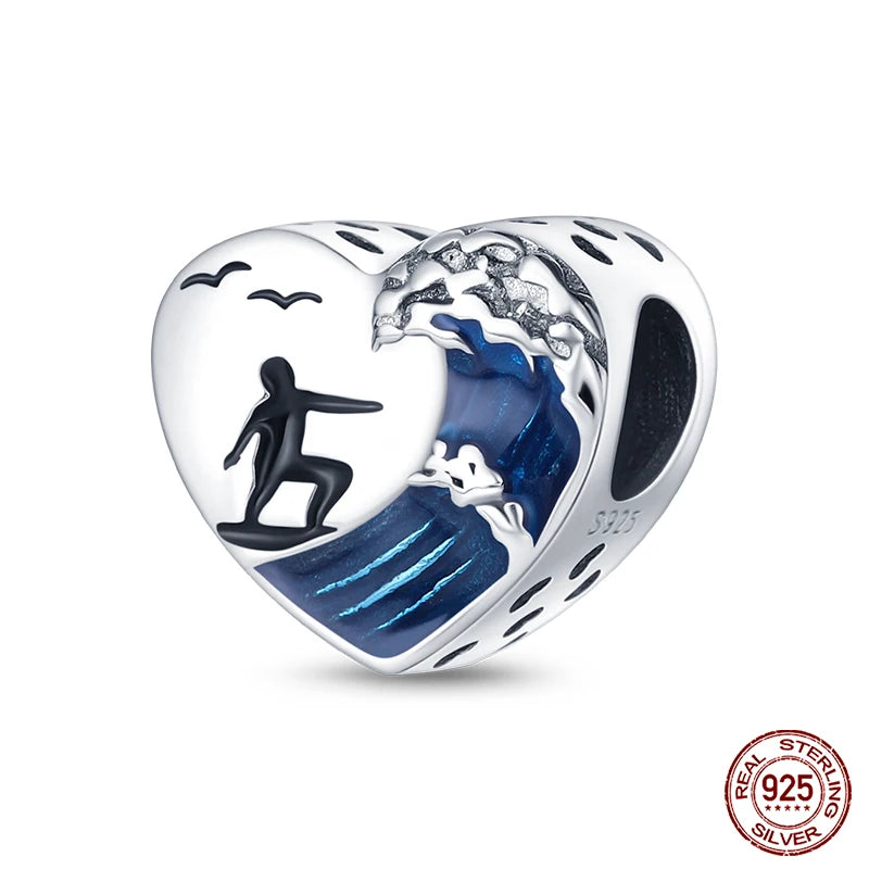Ocean Series - Original Genuine 925 Sterling Silver Turtle Crab Mermaid Charm Beads Suitable for 3mm Bracelet DIY Making Pendant