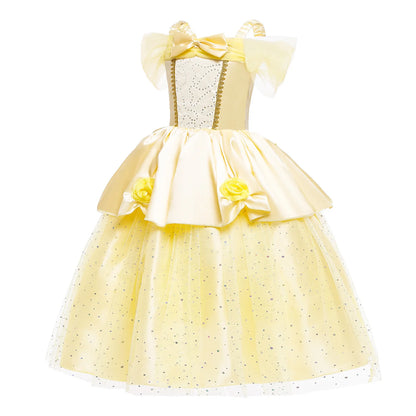 2025 Cosplay Belle Princess Dress Girls Dresses For Beauty and beast Party Clothing Magic stick crown Costume 3-12Y