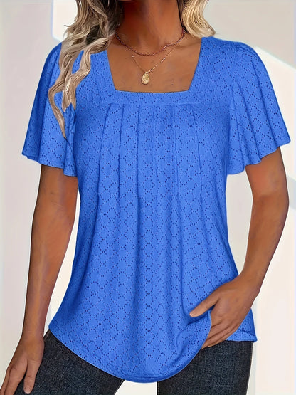 Plus size primavera e verão moda e elegante oco topos para mulheres escritório wear solto plissado mangas versátil topos para
