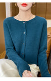 100% Merino Wool Long Sleeve Sweaters Cashmere Cardigan Spring Autumn Women O-Neck Knitwear Tops Clothing Fashion Basic Tops