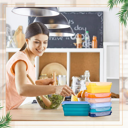 Collapsible Food Storage Containers Silicone Lunch Box with Lid Food Bowls Kitchen Stackable Lunch Box for Pantry Freezer Safe