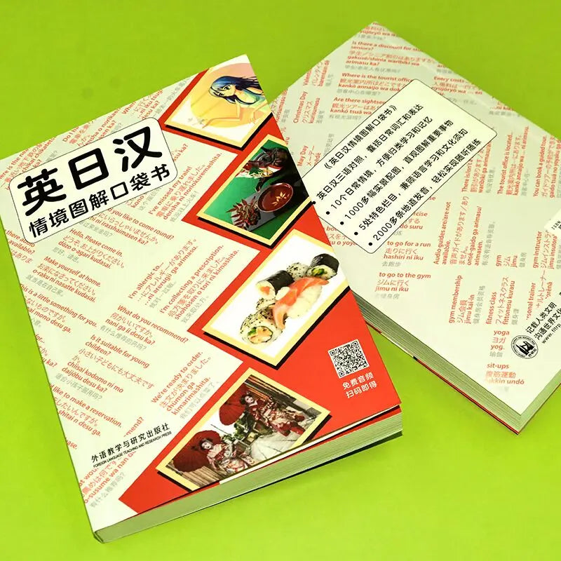 English-Japanese-Chinese Trilingual Dictionary Pocket Book with Illustrated Situations Language Learning Book Easy To Understand
