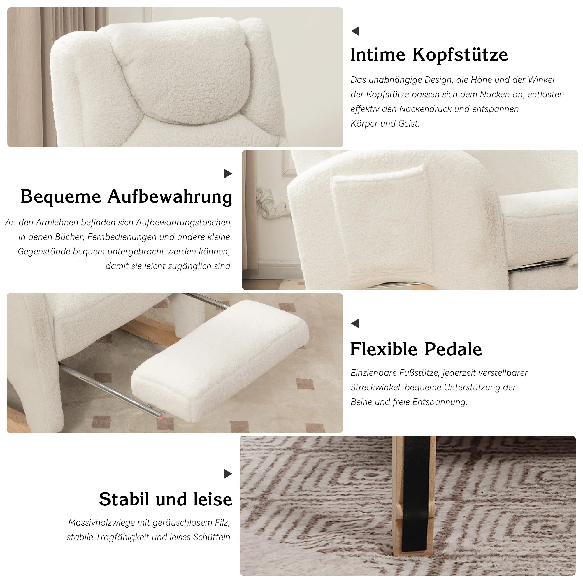 Anajqaqia Rocking Chair, Recliner, Living Room Chair with Armrests, Upholstered, Accent Chair for Bedroom, White Teddy Fabric