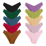 WarmSteps – Kit com 10 calcinhas femininas sem costura, em tecido "seda gelada" (ice silk), modelo com corte em V, tamanhos XS a L.