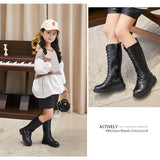 Girls Long Boots Children Knee-High Fashion Motorcycle Boots Rubber Soft Platform for Princess Kids High Boots Classic Winter