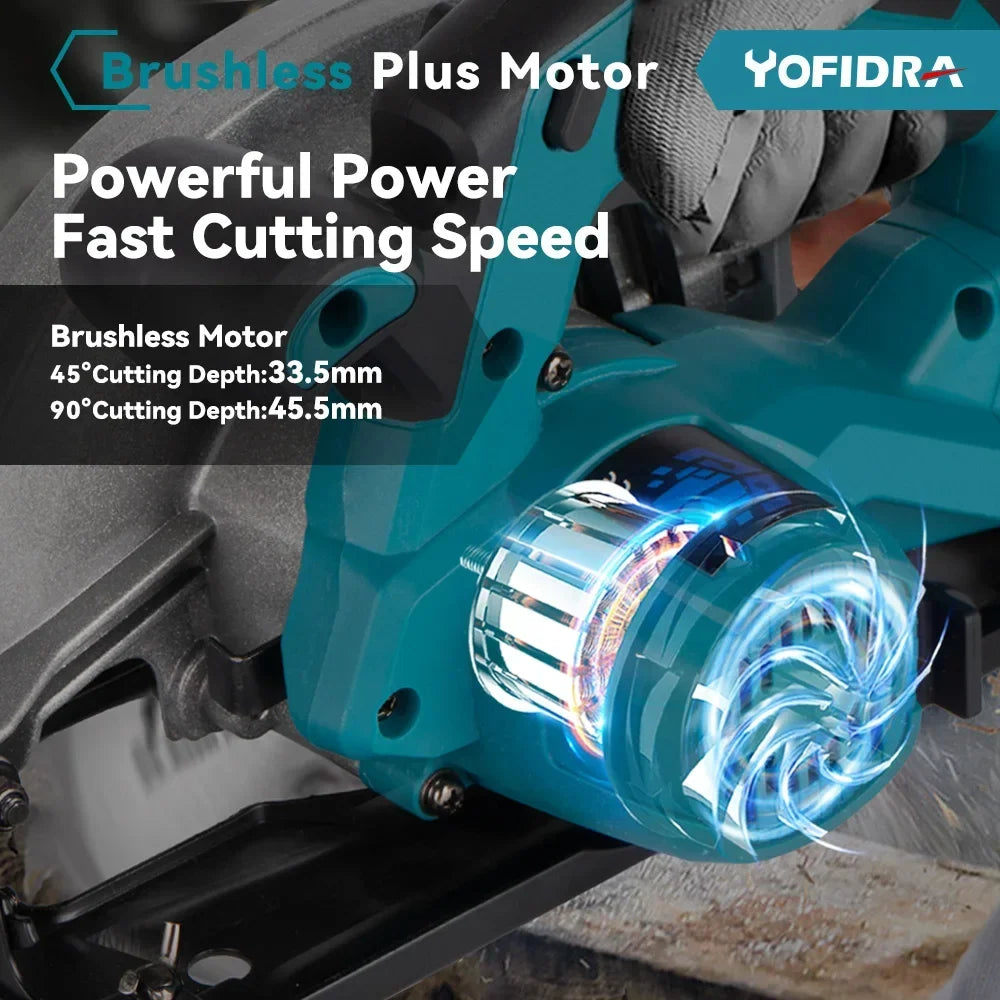 Yofidra 7-inch 180mm Brushless Electric Circular Saw 10800rpm Cordless Efficient Woodworking Cutting Tool for Makita 18V Battery