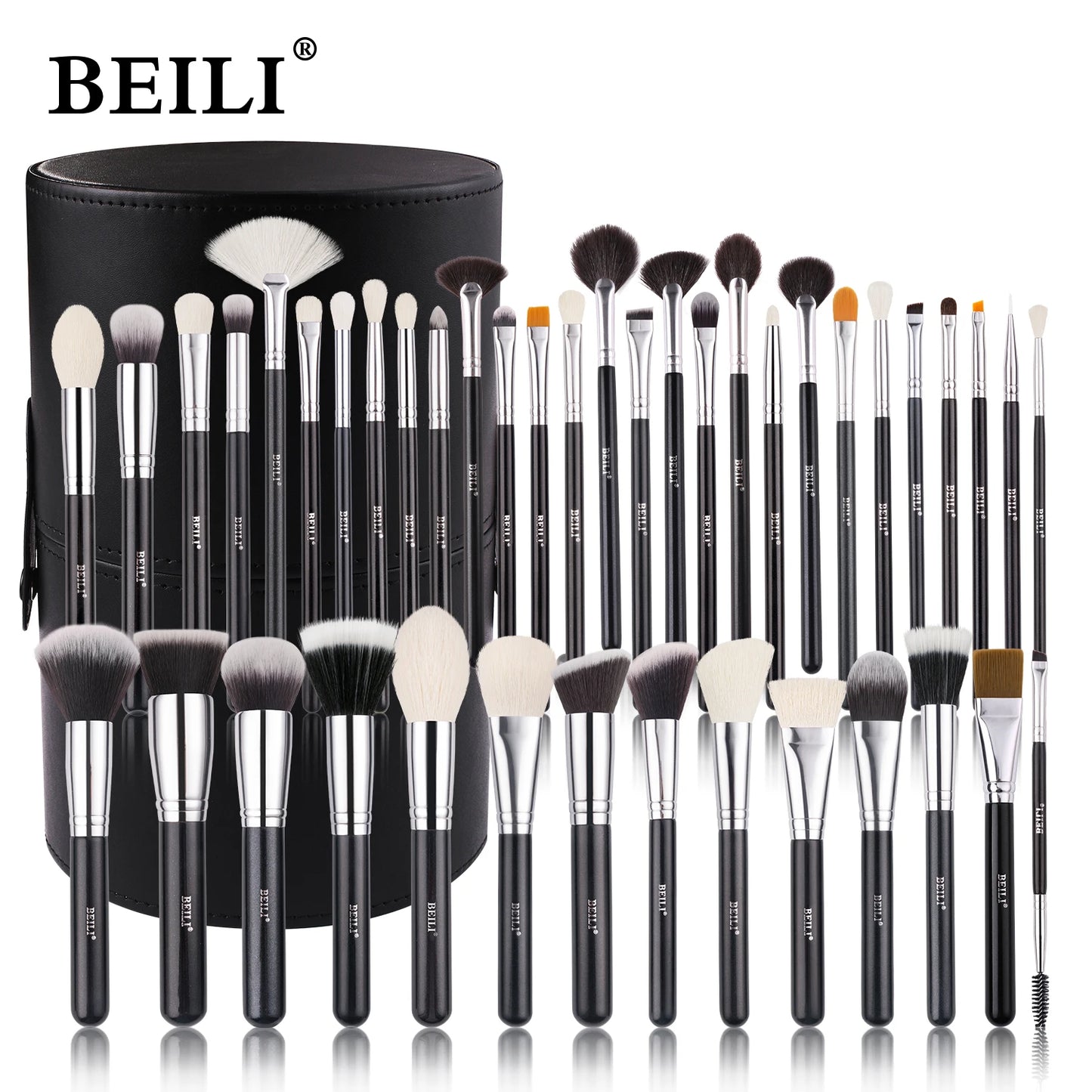 BEILI-Juego de brochas de maquillaje negras, brochas profesionales de pelo de fibra de cabra Natural, base en polvo, contorno, sombra de ojos, brochas de maquillaje