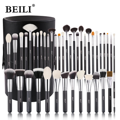 BEILI-Juego de brochas de maquillaje negras, brochas profesionales de pelo de fibra de cabra Natural, base en polvo, contorno, sombra de ojos, brochas de maquillaje
