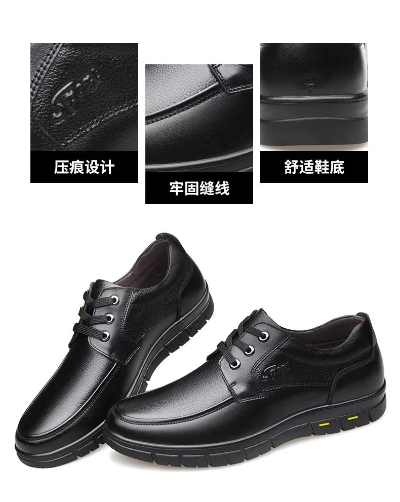Hot Sale Men Genuine Leather Casual Shoes Soft Sole Lace-up Luxury Brand Middle-aged Old Man Dad Lightweight Loafers Shoes