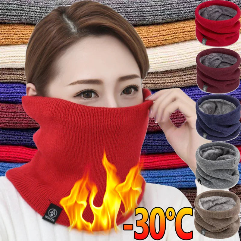 New Warm Neck Cover Neckerchief Winter Plush Muffler Woolen Knitting Fashion Solid Color Men Women Cold-proof Scarf Outdoors