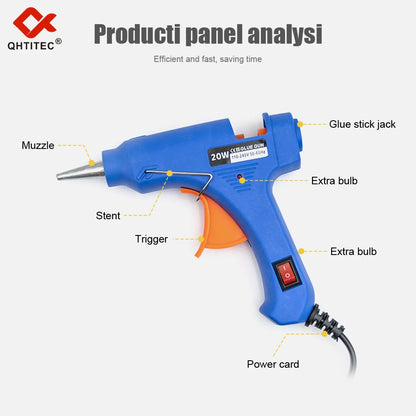 JCD 20W Hot Melt Glue Gun with 7MM 10Pcs Transparent Glue Stick Mini Gun Home Electric Temperature Gun Maintenance Tools