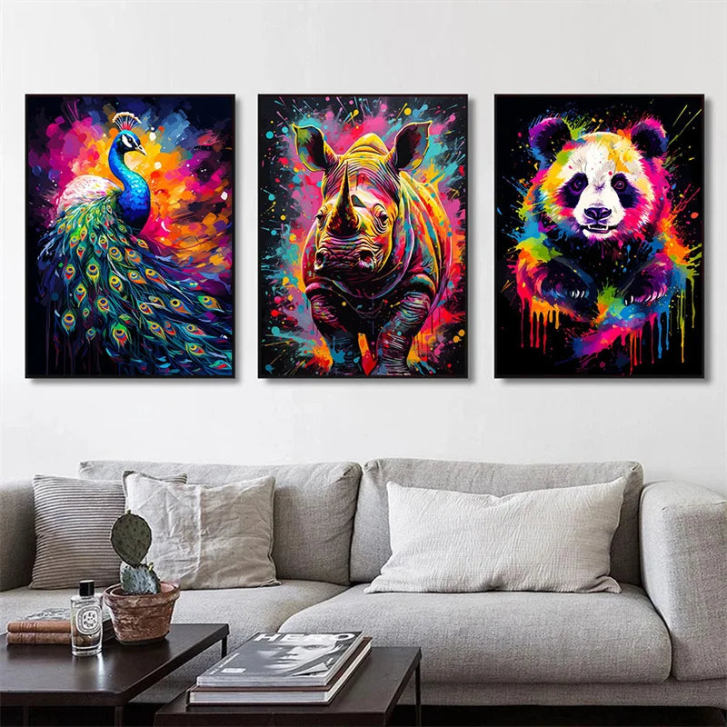 Watercolor Animals Canvas Paintings Rhino Cat Owl Panda Lion Tiger Wild Animals Grafffiti Art Posters Prints Home Decor Wall Art