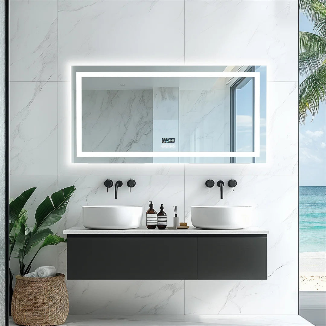 LUVODI Large Illuminated Bluetooth Bathroom Mirror Rectangle Anti-fog LED Bathroom Vanity Mirror with Bluetooth Speaker 3 Color