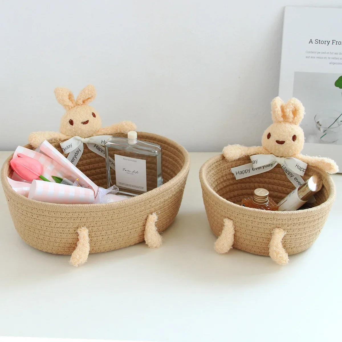 cartoon style weave sundries Storage Baskets household cosmetic hairpin Organize deposit container child toy classification case