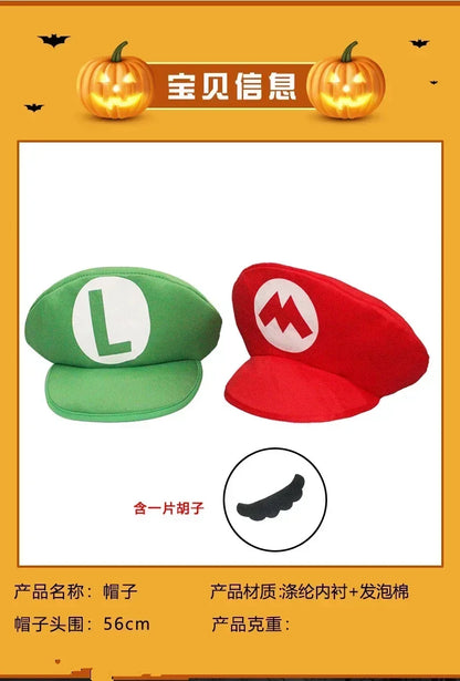 Super Marios Bros Cartoon Hat  Adult Kids Game Super Luigi Bors Cosplay Hats Red Green Cap Children Cosplay Gifts