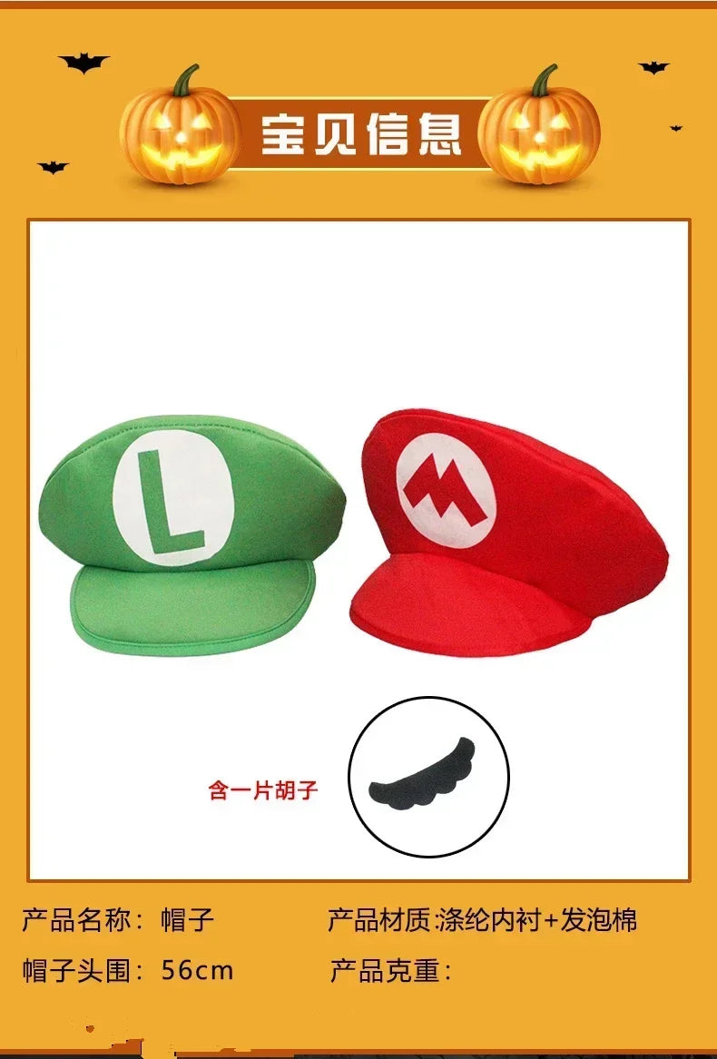 Super Marios Bros Cartoon Hat Adult Kids Game Super Luigi Bors Cosplay Hats Red Green Cap Children Cosplay Gifts