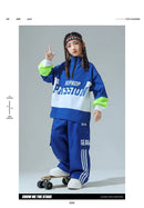 Boys Hip Hop Pullover Street Dance Cargo Pants Girls High Collar Sweatshirt Outfits Kids Jazz Sport Clothes Set Child Streetwear