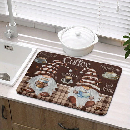 Coffee-Themed Kitchen Counter Dish Drying Mat Absorbent Diatom Mud Mat for Coffee Bar Espresso Machine Restaurant Decor