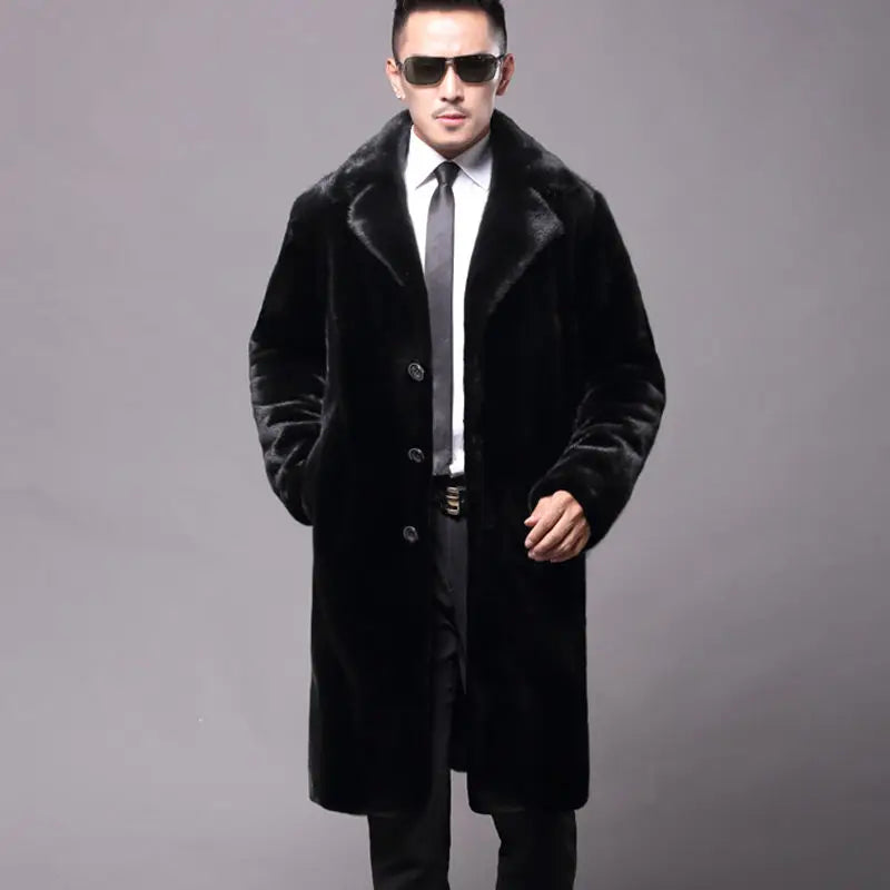 Abrigo largo de piel de visón cálido de invierno para hombre, chaqueta gruesa, cortavientos informal holgado