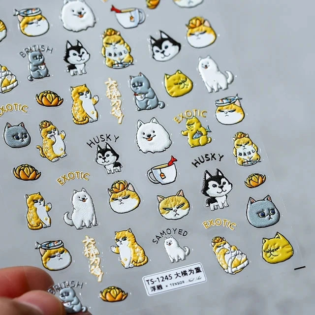 Lovely Red Fox Cartoon 5D Soft Reliefs Self Adhesive Nail Art Stickers Cute 3D Nail Decoration Decals Wholesale Dropshipping