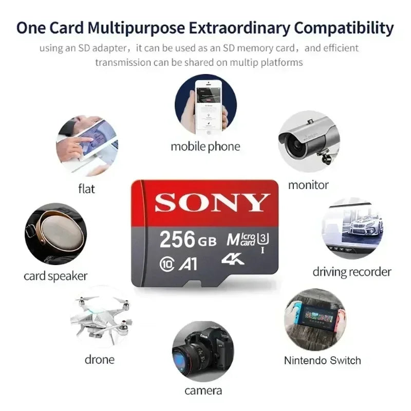 SONY Micro SD Card Mini Memory Card Class 10 32GB 64GB 128GB 256GB U3 4K High Speed ​​Cartao De Memoria Flash Memory TF Mecard C10