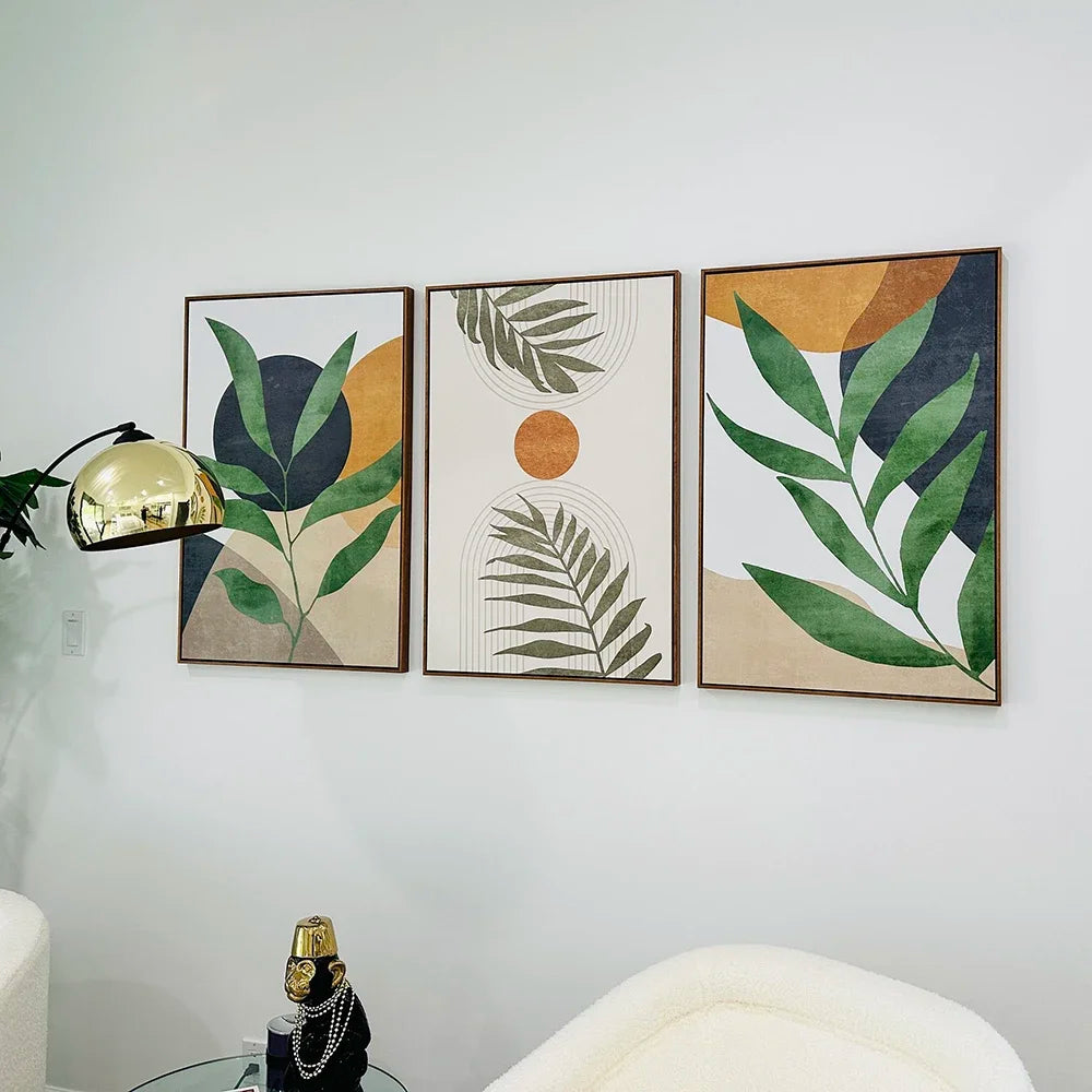 Simple Style Canvas Print Posters Wall Art Painting Set of 3 Tropical Leaves Abstract Shapes Illustrations Modern Art Boho Decor