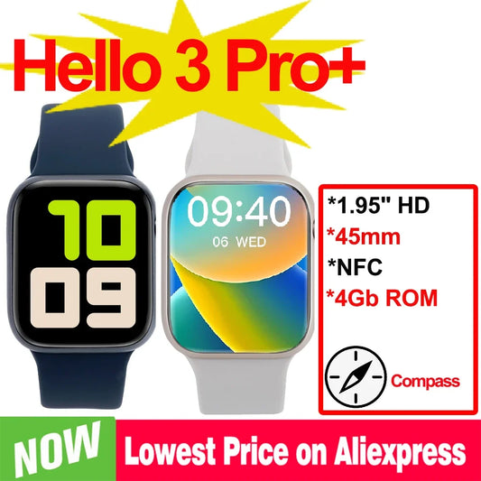 Fashion Hello 3 Pro + Smart Watch 4GB ROM Bluetooth Call Series Music Record Compass GPS Tracker NFC Pro Plus Smartwatch OS10