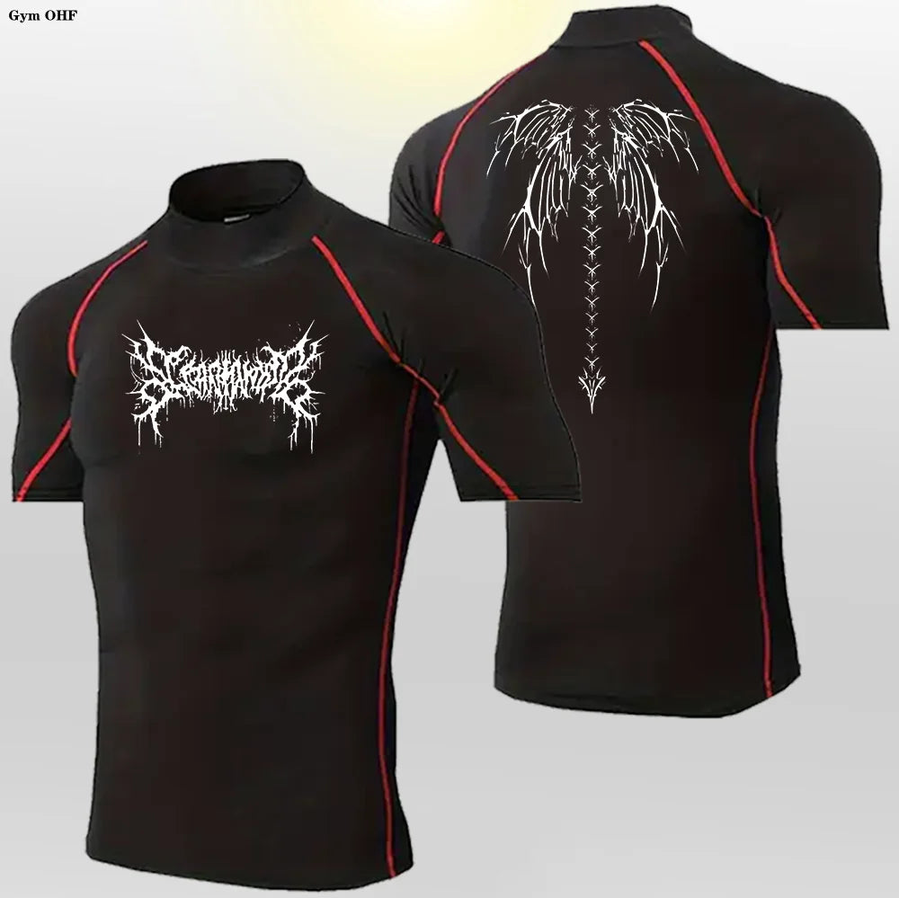 Camisetas deportivas de cuello alto para hombre, de secado rápido, para fitness, running, de manga corta, de compresión, informales, para ciclismo al aire libre, transpirables. 